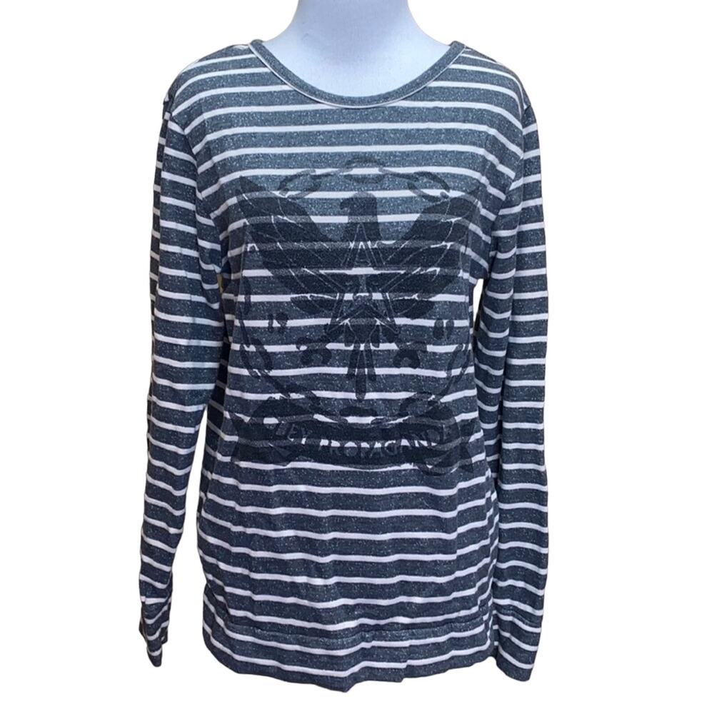 Obey Propaganda Striped Scoop Neck Eagle Sweater S